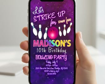 Bowling Birthday Invitation: Editable Strike Up Some Fun Party Invite (Digital Template)