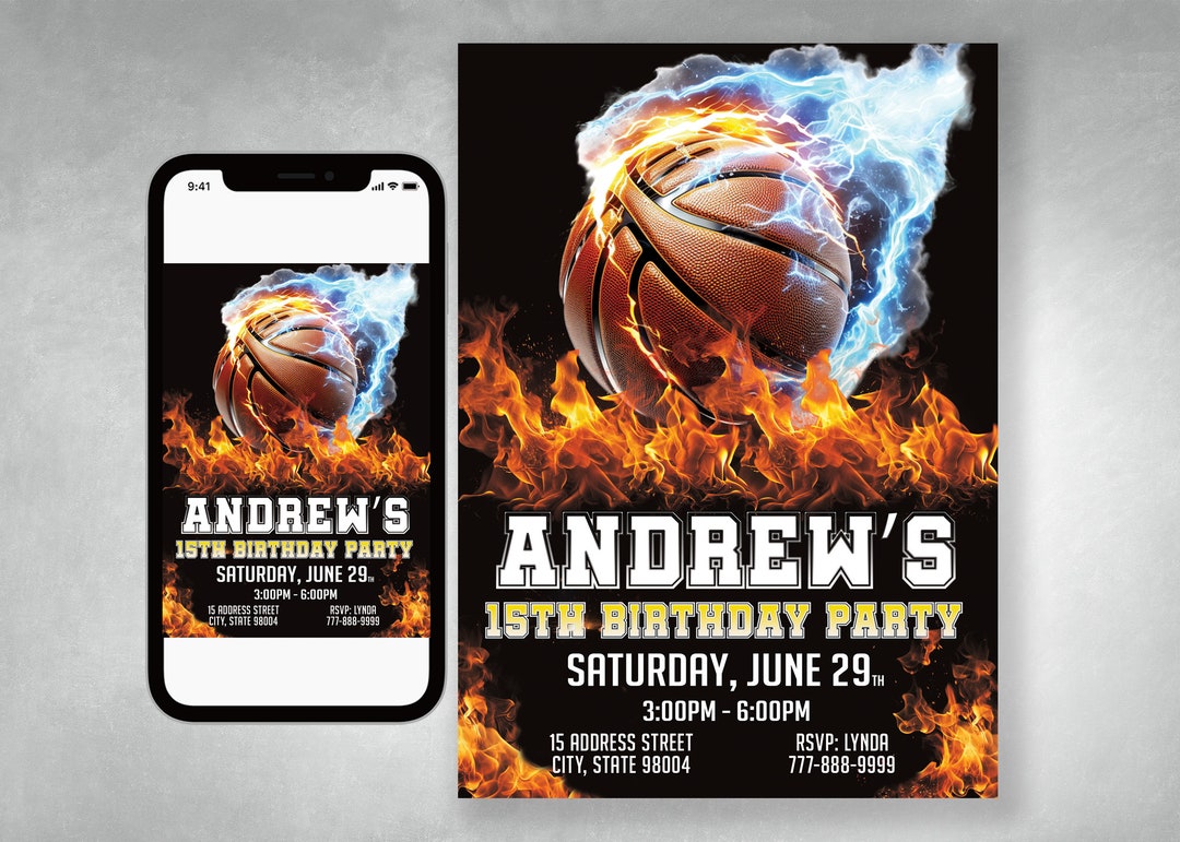 Basketball Printable Invitation, Basketball Party Invitation ...