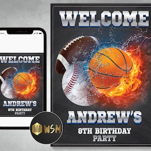 Custom Welcome Sign, Welcome Poster, Sport Invitation, Sport Birthday Party, Sport Welcome Party, All Star Sport, ALL STAR SPORTS Invitation