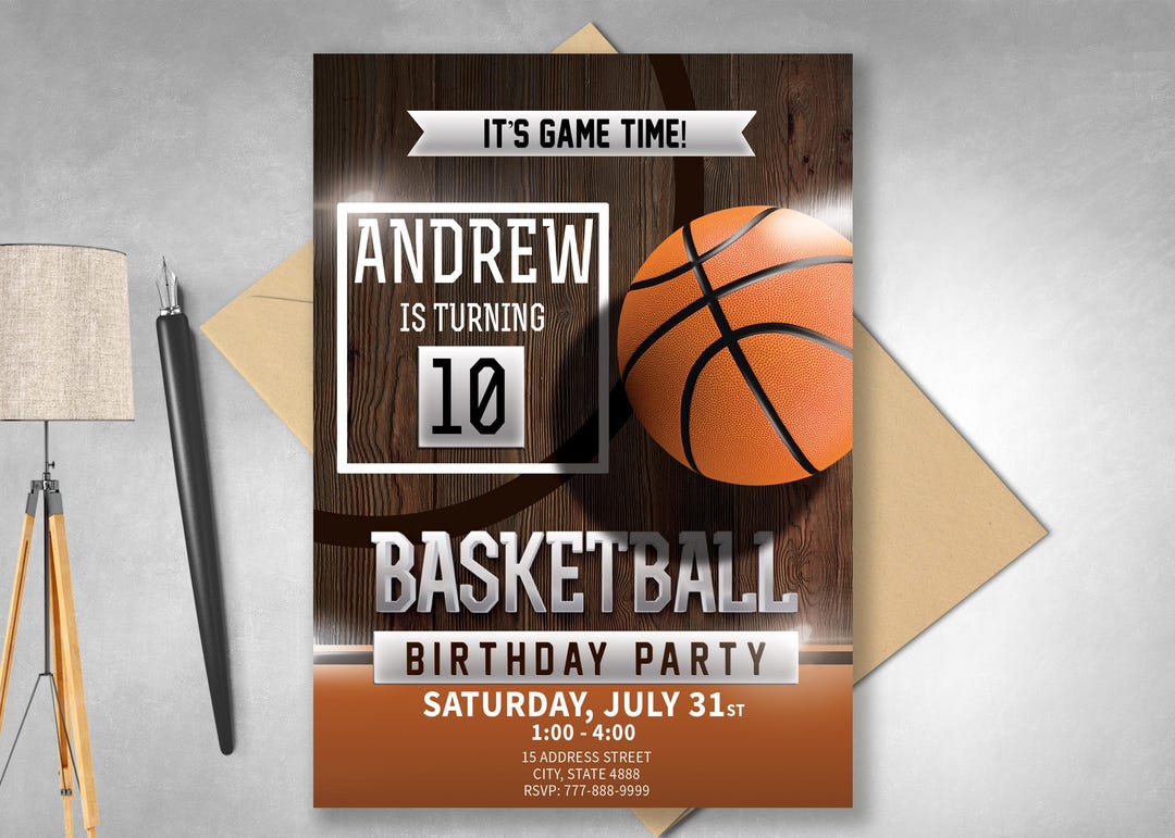 Basketball Printable Invitation, Basketball Party Invitation ...
