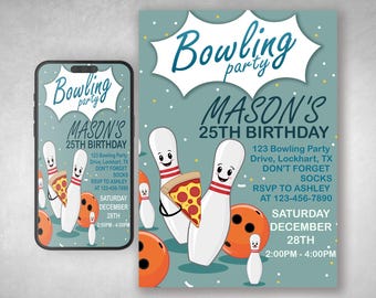 Bowling-Geburtstagseinladung: Strike Up Some Fun (Digitales Template)