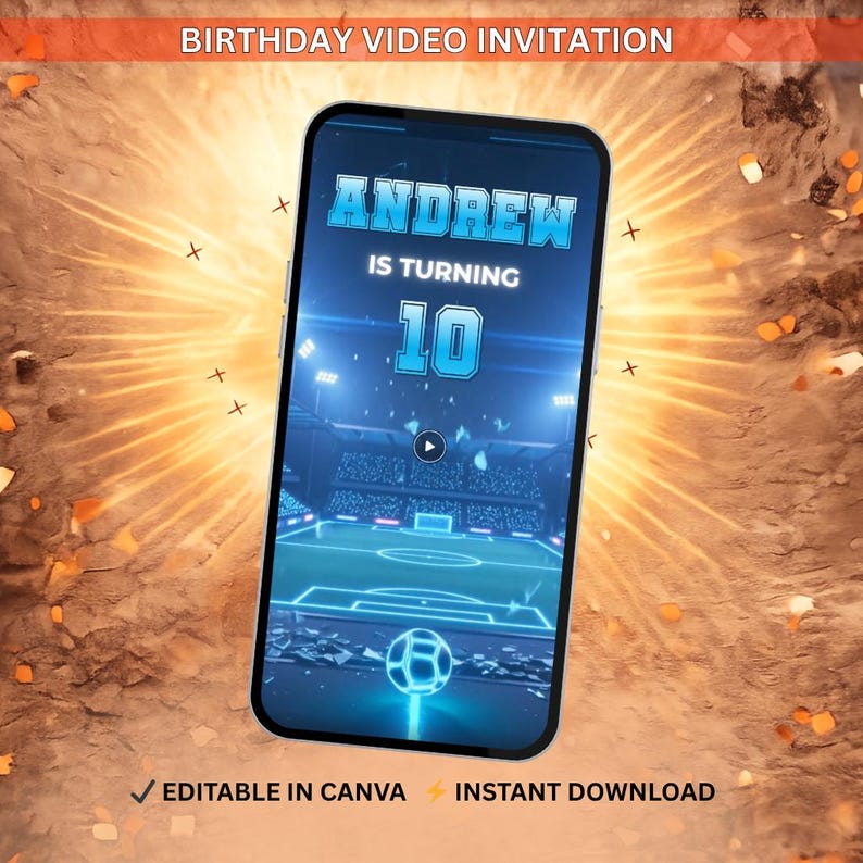 Soccer Party Video Invitation, Animated Football Birthday Invite