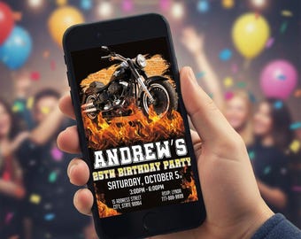 Biker Bash Alert: Motorcycle Video Party Invite | Editable Canva Template