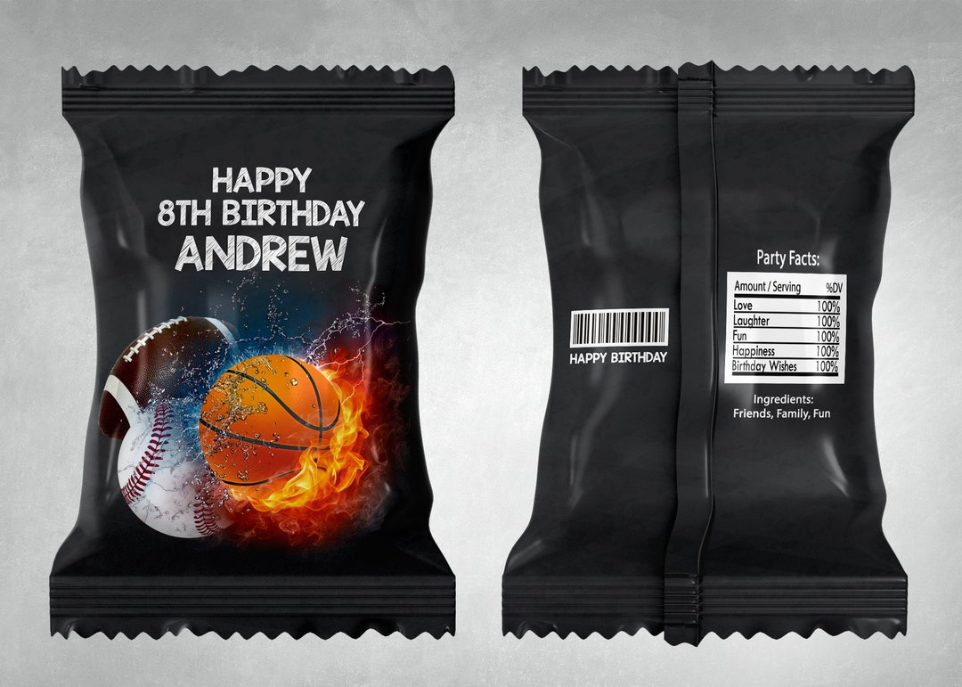 Sport Chips Bag, Football Party Chips Bag, Baseball Strike Chips Bag