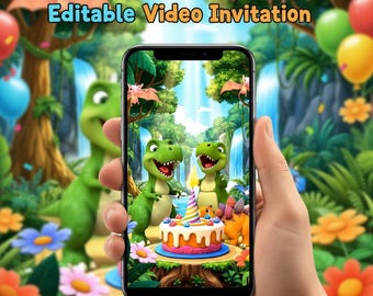 Dinosaur Birthday Video Invitation, Editable Dino Party Invite, Jurassic Animated (Instant Download)