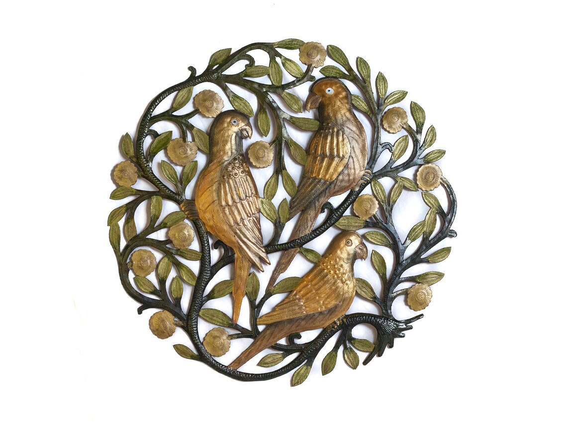 Large Outdoor Metal Wall Art for Patio, Nature Themed Decor, Round