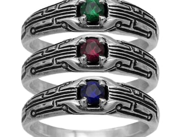 Anello a circuito stampato con pietra preziosa, gioielli cyberpunk in argento sterling, gioielli tecnologici, spedizione gratuita negli Stati Uniti inclusa.