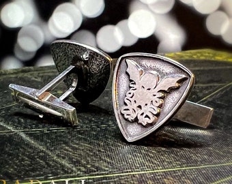 Cthulhu Crest Cufflinks, HP Lovecraft's Call of Cthulhu Jewelry, Sterling Silver Cthulhu Cuff links, Includes Free US Shipping