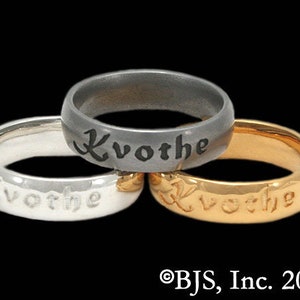 Kvothe Court Name Rings from Patrick Rothfuss&#39; Kingkiller Chronicle Series, Licensed Iron, Silver Plated or Gold Plated Vintish Court Rings