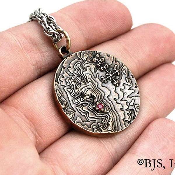 Castle Dracula Pendant, Map to Dracula's Castle Necklace, Bram Stoker Jewelry; Sterling Silver, Brass, or Bronze, Free US Shipping