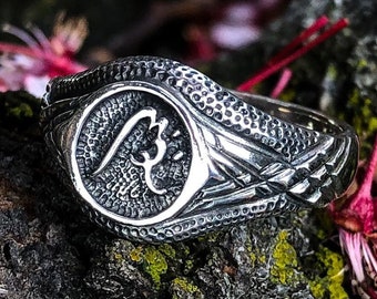 Impact Ward Ring, Officially Licensed The Demon Cycle Jewelry, Peter V. Brett, Sterling Silver Ring, Antiqued or Enameled, Free US Shipping