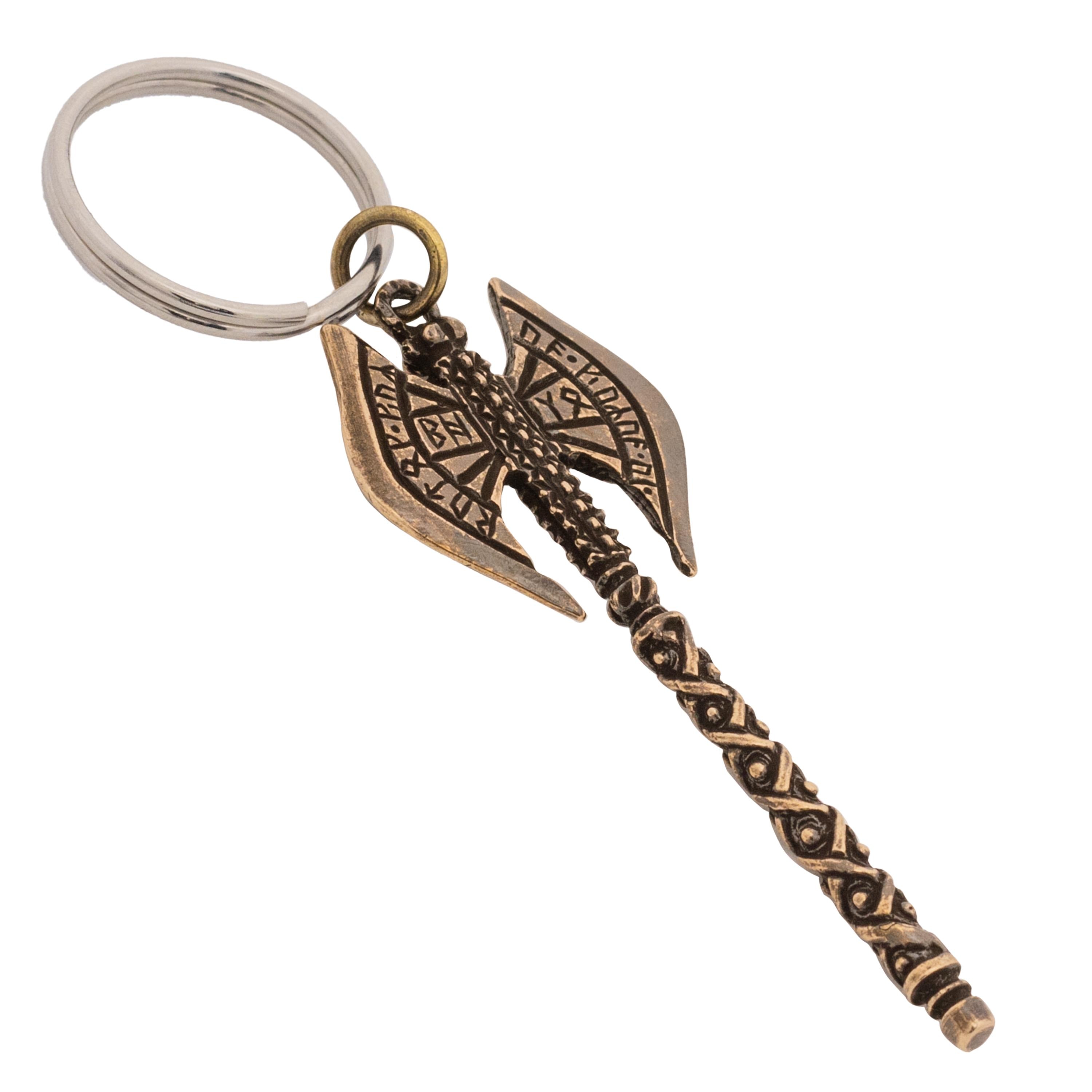 Khuzdul Dwarven Battle Axe Pendant or Key Chain, Bronze Dwarvish