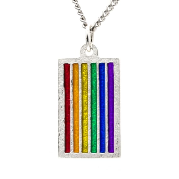 PRIDE Flag Necklace Sterling Silver Rainbow Flag Pendant Gay