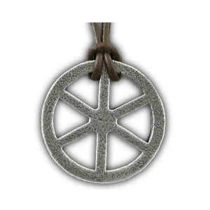 Tehlu's Iron Wheel Necklace from Kingkiller Chronicle series by Patrick Rothfuss, Chronicler's Iron Wheel Pendant, Licensed Name of the Wind