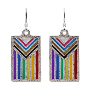Progress PRIDE Flag Earrings, Sterling Silver Rainbow Flag Dangles, Gay Pride, LGBTQ Pride, Includes Free US Shipping