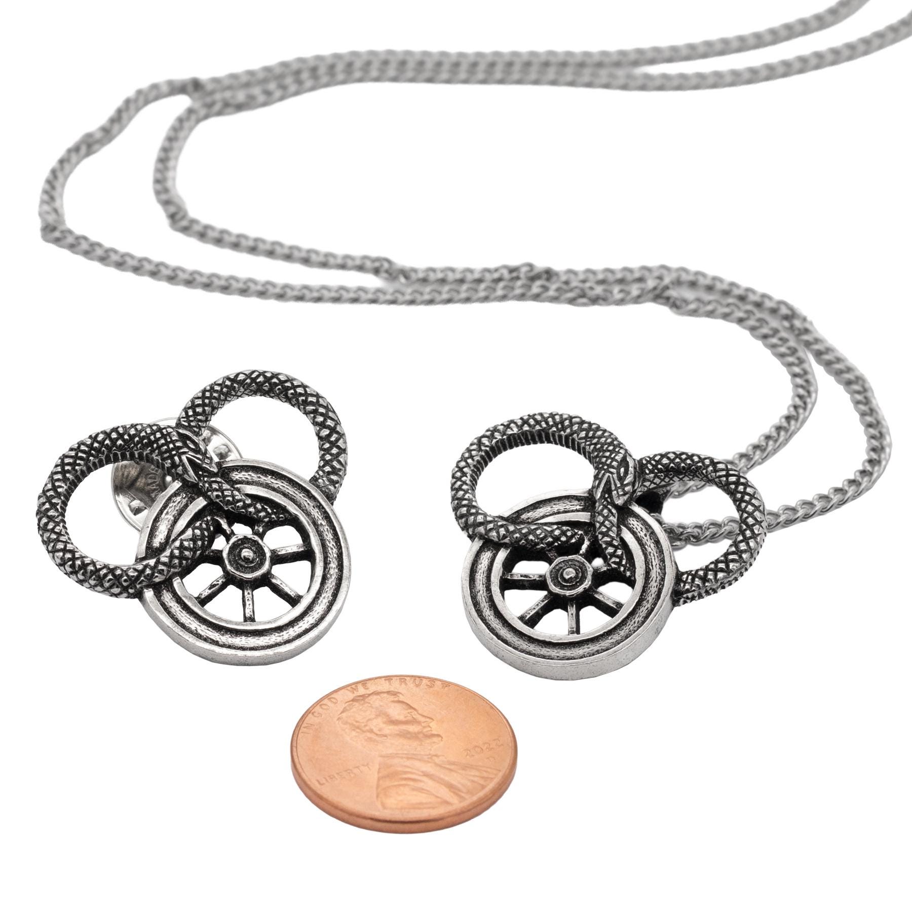 The Wheel of Time™© Snake and Wheel Necklace - Sterling Silver or