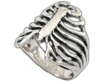 Anatomical Rib Cage Ring, Sterling Silver, Hand Made, Zombie Jewelry, Includes Free US Shipping