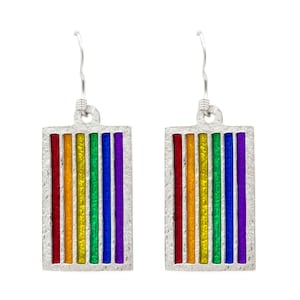 PRIDE Flag Earrings, Sterling Silver Rainbow Flag Dangles, Gay Pride, LGBTQ Pride, Includes Free US Shipping