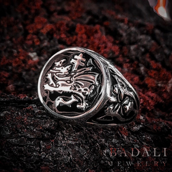 Order of the Dragon Signet Ring, Vlad the Impaler Jewelry, Sterling Silver Vampire Ring, Dracula, Free US Shipping