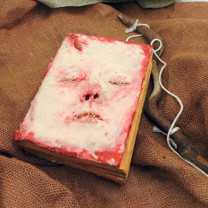 cursed book in human skin - made to order - necronomicon spell book diary creppy barbarian shaman scientist mad liber chaos