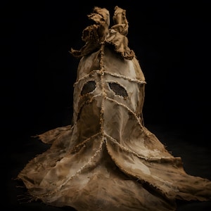 Scarecrow Hood Mask – Handmade Horror Scarecrow Costume in Cotton for Halloween, LARP and Theater