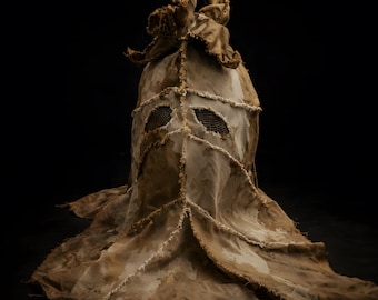 Maschera Cappuccio Spaventapasseri – Costume Horror in Cotone Lavabile a Mano per Halloween, LARP e Teatro