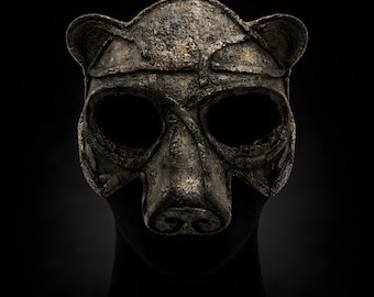 Zwergen-Wikinger-Bärenmaske – Bärenkopf aus Metallimitat, individuell anpassbare tragbare LARP-Fantasy-Maske