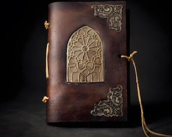 Relief Stained Glass Leather Book – One of a Kind A6 Dark Art Journal