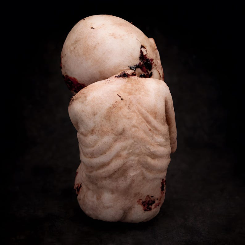 Three quarter view of specimen jar dark curiosity, handmade replica showing depth, liquid effect and internal specimen details