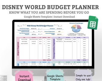 WDW Vacation Budget Planner| Instant Digital Download| Google Sheets| Vacation Travel Budget Planner| Fully-Editable Google Sheets Template