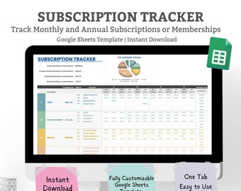 Subscription Tracker |Membership Tracker |Personal Budget Spending Tracker |Monthly Subscription Budget Tracker |Google Sheets Template