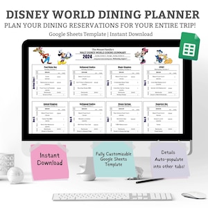 Pianificatore di pasti WDW / Piano di pasti per le vacanze / Piano di pranzo DisneyWorld / Pianificatore di pasti per le vacanze / Modello di fogli Google / Download digitale istantaneo
