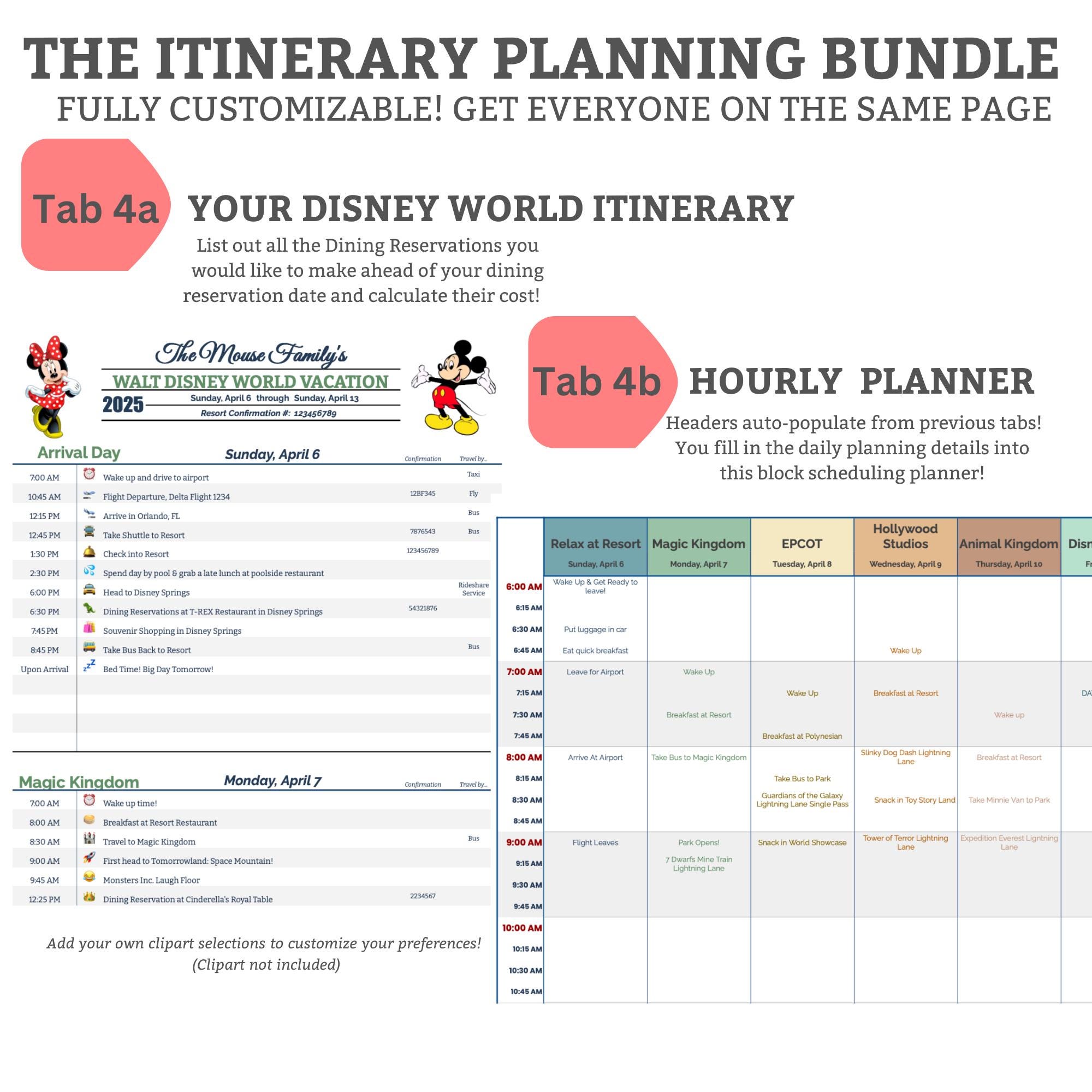 Disneyworld Planning Bundle |WDW Travel Itinerary |travel Budget |daily Agenda | Instant Digital ...