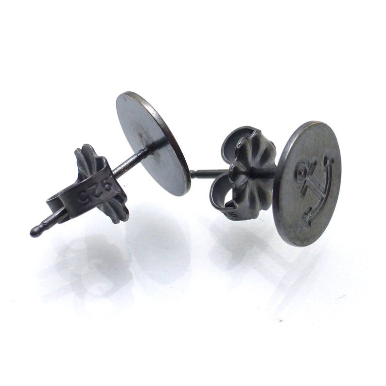 Anchor Stud Earrings Oxidized Sterling Silver Maritime Sailor Tattoo Nautical Boating Gift for Him Gift for Her Post Earring Pair
