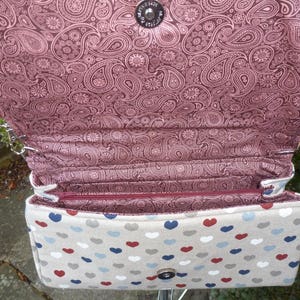 Shoulder bag, Clutch bag, Hearts pattern, lined with paisley patterned cotton image 4