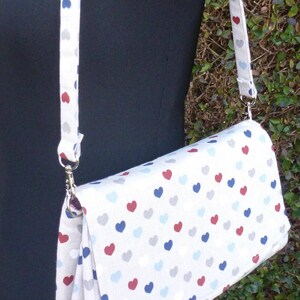 Shoulder bag, Clutch bag, Hearts pattern, lined with paisley patterned cotton image 1