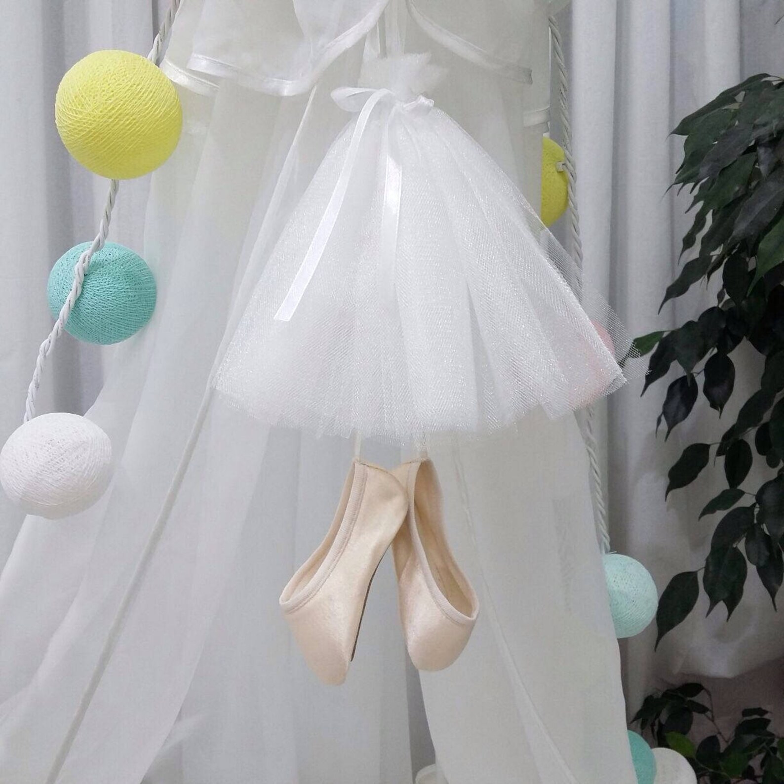 white skirt half-size replica of pointe shoes, mobiles for babies, russian ballet, newborn gift, home decor, bedroom for newborn