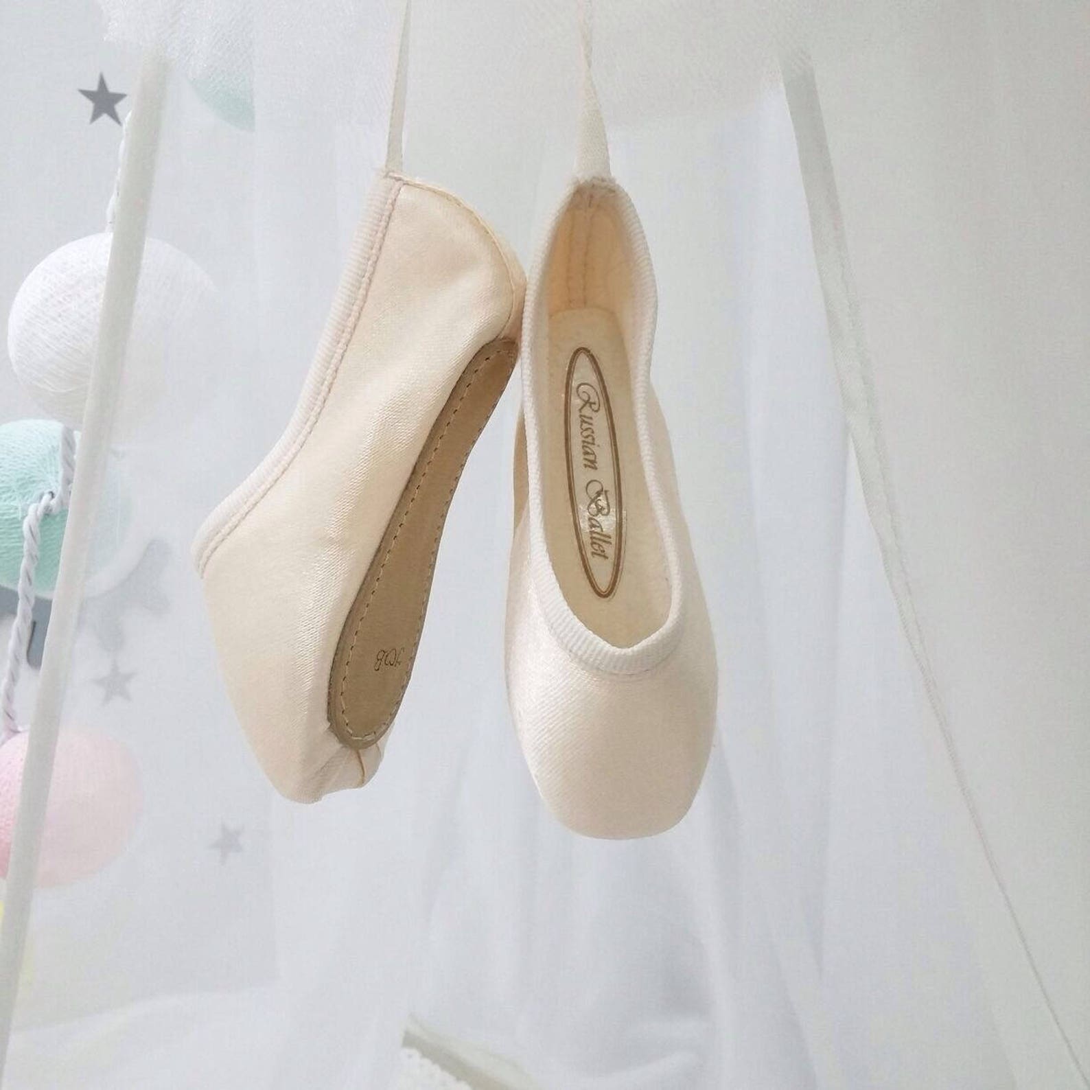 white skirt half-size replica of pointe shoes, mobiles for babies, russian ballet, newborn gift, home decor, bedroom for newborn