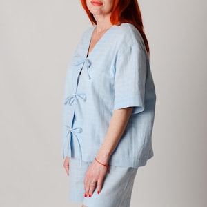 Blue pajama set for women Muslin sleepwear Women cotton loungewear Bridesmaid pajama Wedding pajamas Summer pajama set Cotton pajama