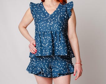 Ruffle Muslin Pajama Set: Women's Cotton Loungewear