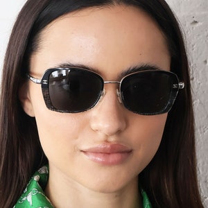 Vintage CHANEL Square Black and Clear PVC Sunglasses With CC Vintage CHANEL Square Black and Clear PVC Sunglasses With CC