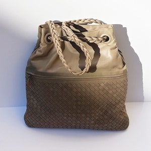 Bottega Veneta Nude Intrecciato Leather Convertible Shoulder Tote Bag with Braided Strap Woven Minimal Beige 90s image 1