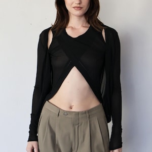 Arquivo Jean Paul Gaultier FEMME Raro Malha Envolvente Top com Mangas Embutidas Suéter tamanho IT 40 S M L Frente Aberta Y2K 2000s Raro