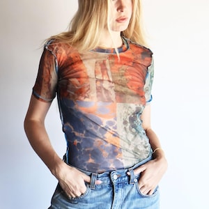 90s　Jean Paul GAULTIER　襟付き半袖カーディガン48　Y2K 90s Jean Paul Gaultier Striped Floral Sheer Club Kid Top - Etsy