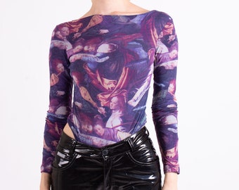 Vintage Cosabella Bodysuit: Y2K Renaissance Print Second Skin