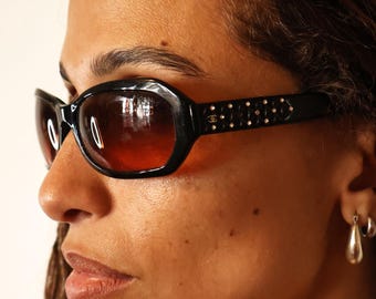 Vintage CHANEL Swarovski Crystal Black Frame Square  display picture 3
