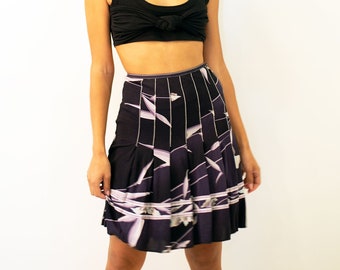 Vintage Leonard of Paris 1970s Floral Pleated Silk Jersey Skirt S M Psychedelic 70s 60s Style Pucci Black Purple