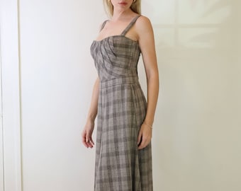 Vintage Dolce and Gabbana Gray Plaid Bustier Dress with Gathered Bust Wool Check Print Corset Y2K 2000s D&G