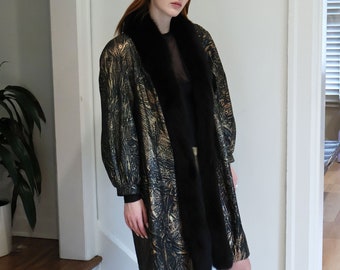 Vintage 1980s Metallic Painted Leather + Faux Snakeskin Coat with Fur Trim Mink Chinchilla RealTree Forest Print Shearling Penny Lane