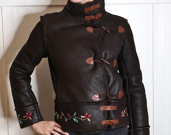 Vintage Vivienne Tam 1990s Brown Leather + Shearling Lined Floral